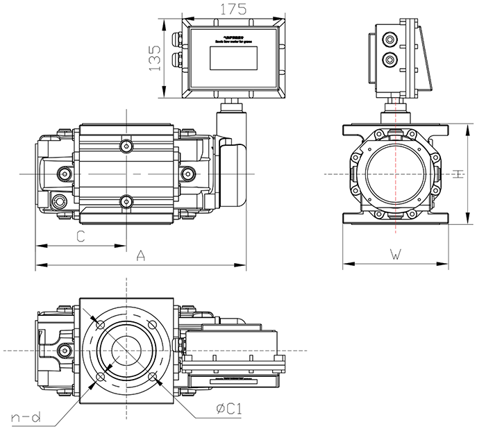 電池供電羅茨流量計(jì)外形尺寸圖